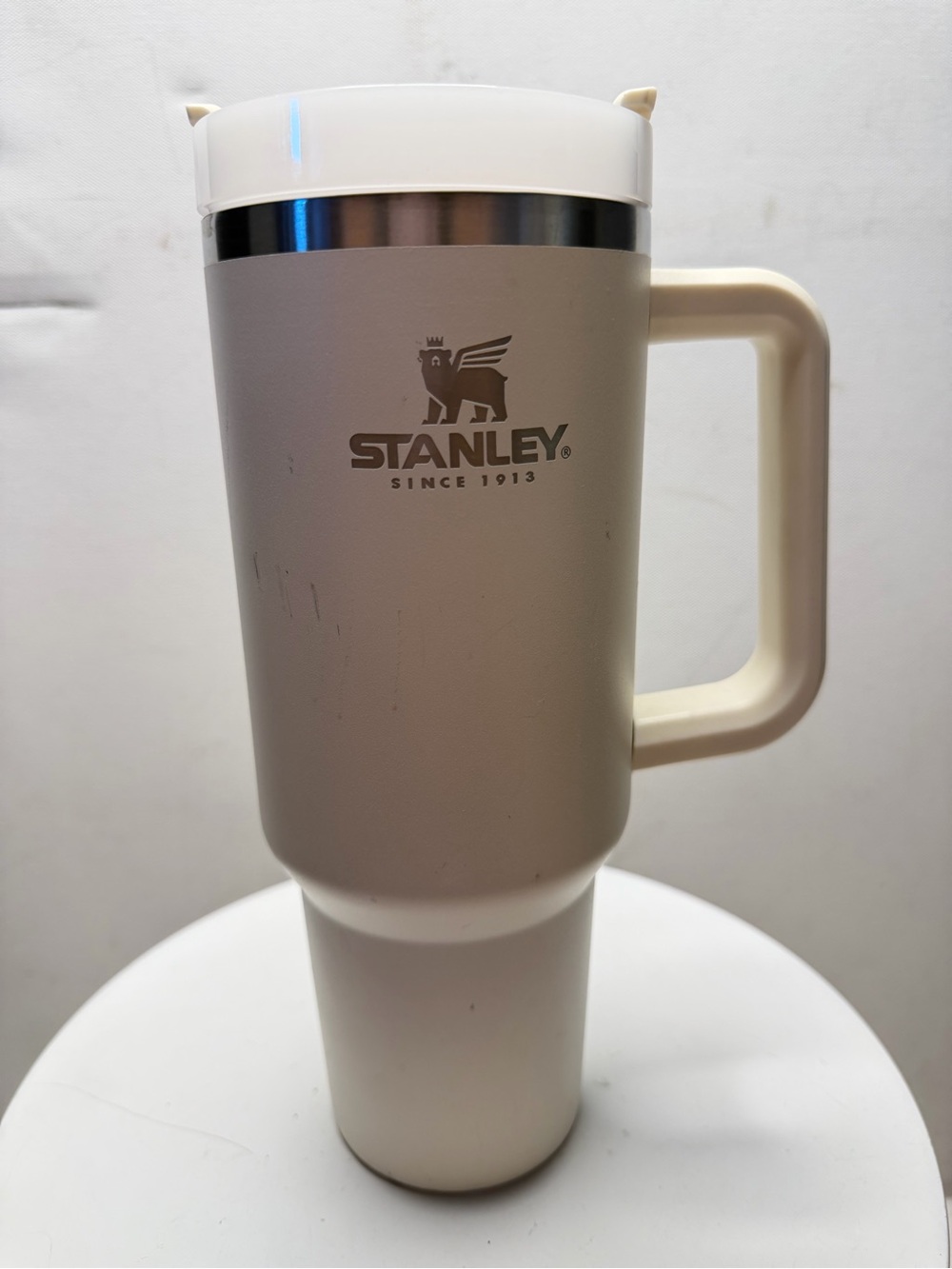 Stanley Beige and White Insulated Travel Mug with Handle